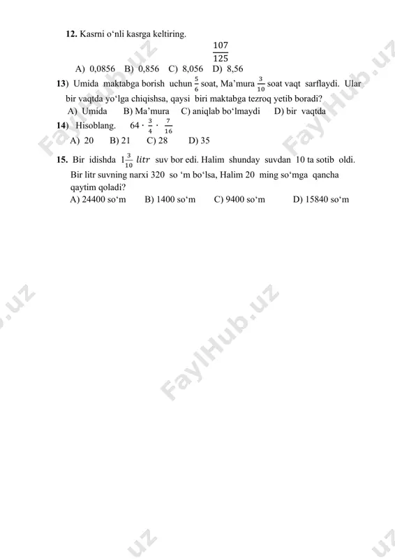 bo‘lsa, halim 20 ming so‘mga qancha qaytim qoladi? a) 24400 so‘m b) 1400 so‘m c) 9400 so‘m d) 15840 so‘m
