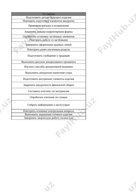 ki i kroyka sumki. prakticheskoe zanyatie 24. podgotovka vikroyki, neobxodimiy material, vibor nitey, kroyka sumochki. sobrat informatsiyu o aksessuarax 18 soch povtorit osnovnie kontrolnie voprosi 19 prakticheskoe zanyatie 25. shityo i ukrashenie sumki. vipolnit ukrashenie gotovogo izdeliya 20 prakticheskoe zanyatie 25. shityo i ukrashenie sumki. zavershit tvorcheskuyu rabotu polnostyu