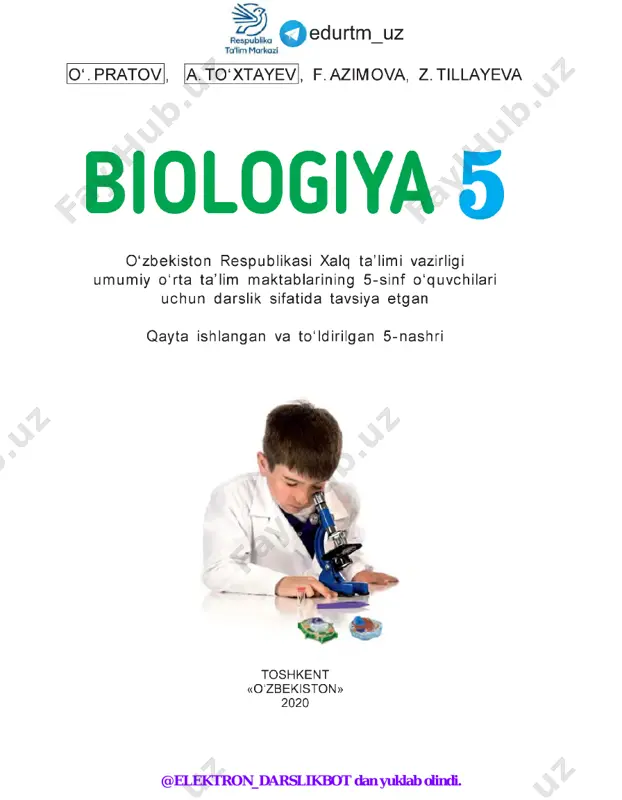 omillashtirib borasiz. biologiya tiriklik haqidagi fan bo ‘ lib, u tabiatni o'rganadi, o 's im lik va hayvonot dun- yosini tadqiq etadi. biologiya fanining ahamiyati uning fan-texnika va texnologiya taraqqiyotida, ishlab chiqarish sohalari va kundalik hayotda tutgan o ‘ rni bilan belgilanadi. o‘rta osiyo hududida ham o ‘simlik va hayvonot dunyosi, odam- ning tana tuzilishi qadimdan o ‘ rganib kelinadi. jumladan, mutafak- kir olimlarimizdan abu rayhon beruniy «saydana» asarida o ‘simlik va hayvonot olamidan hamda turli xil moddalardan tayyorlanadigan dorivor vositalar haqida ma’ lumot bergan. abu ali ibn sinoning «tib qonunlari» asarida ichki kasalliklar, jarrohlik, doris hunoslik, yuqumli kasalliklarga taalluqli bilimlar bayon etilgan. zahiriddin muhammad bobur o ‘zining «boburnoma» asarida o ‘simlik va hay- vonlarning tuzilishi, hayot tarzi, ularning o ‘zaro o ‘xshashligi va farqlarini yoritib bergan. biologiya fanini o ‘ rganish asosida o ‘quvchilar biologiya sohalari, tiriklik xususiyatlari, biologiyani o ‘ rganish usullari, biologiya fan i­ ning rivojlanishiga hissa …
