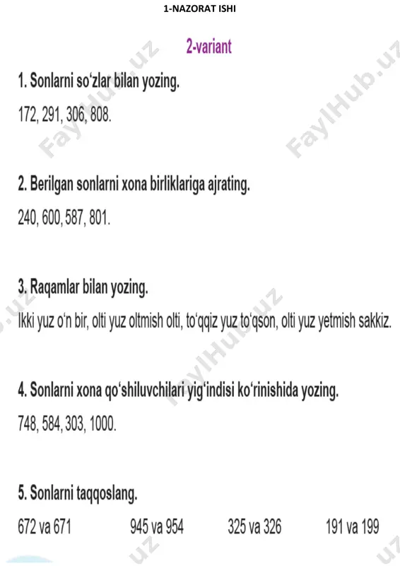 3-sinf matematika nazorat ishi 2-variant - Page 2