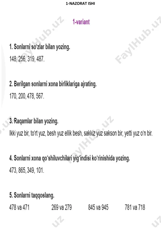 3-sinf matematika nazorat ishi 1-variant - Page 2
