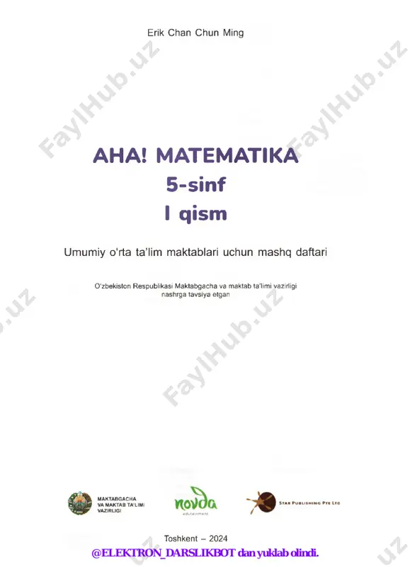 ning ajralmas qismi hisoblanadi. mashq daftari, asosan, uyda shug'ullanishga mo'ljallangan. undagi turli xil amaliy mashq va masalalar, hayotiy topshiriqlar o'quvchilarning mustaqil o‘rganishini qo'llab-quvvatlashga yo‘naitirilgan. mashq daftari yordamida o'quvchilar yangi matematik bilimlarni o'zlashtirish va mustahkamlash bilan birga, muammoli vaziyatlarda qo‘l keladigan mantiqiy fikrlash va mulohaza yuritish kabi hayotiy ko'nikmalarga ham ega bo'ladi. matematika olamiga sayohatingiz qiziqarli va maroqli bo'lsin! — eslang ruknida o'quvchilarni avvalgi mavzularda o'rganilgan bilimlarni eslashga yo'naltiradi. topshiriq (d1/d2/d3) 1) dl - birinchi darajali topshiriqlar o'quvchilar mavzuga oid asosiy tushunchalarni qanday o'zlashtirganini baholaydi va ularga tayanch ko'nikmalarni egallashda yordam beradi. 2) d2-ikkinchi darajali topshiriqlar o'quvchilar mavzuga oid o'rtacha murakkablikdagi tushunchalarni qanday o'zlashtirganini baholaydi va ularga yuqori darajadagi fikrlash ko'nikmalarini rivojlantirishda yordam beradi. 3) d3 - uchinchi darajali topshiriqlar o'quvchilar mavzuga oid tushunchalarni qanchalik chuqur o'zlashtirganini baholaydi hamda ulardagi ijodiy va tanqidiy fikrlash ko'nikmalarini nostandart, murakkab matematik masalalarni yechish orqali rivojlantiradi. , boolean sontar i-to₽**’lri4 so'xlm biton ^l • i …
