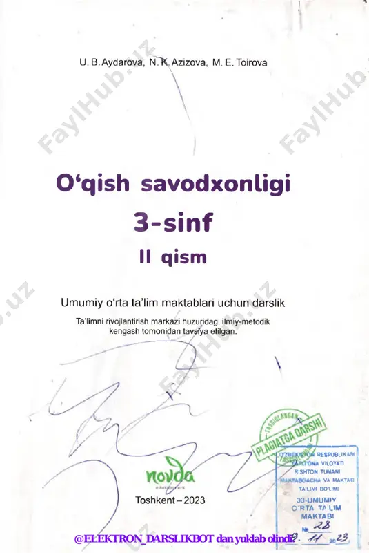 ron_darslikbot dan yuklab olindi. i bo‘lim. ish quroling soz bo‘lsa, mashaqqating oz ochig @elektron_darslikbot dan yuklab olindi. nuqtalar o‘rniga tushirib qoldirilgan so‘zni qo'yib, she’rni o'qing. / \ ko‘chamizda o‘zing bor . . . , . . . , uchta chaqmoq ko‘zing bor . . . , . . . . bolalar yozuvchisi nasiba erxonova 1981 -yilda samarqand viloyati payariq tumanida ziyoli oilasida tug‘ilgan. uning bolalar uchun yozgan hikoya, ertak va she’riari respublika gazeta va jurnallarida e ’lon qilingan. muallifning “matematika qasriga sayohat”, “ ibrat yog‘dusi” kitoblari chop etilgan. @elektron_darslikbot dan yuklab olindi. nasiba erxonova katta bir shahardagi chorrahada uchta svetofor piyodalar va mashinalarning harakatini tartibga solib turarkan. ular juda ko‘p yillar ko'zlarini ochaverib- yumaverib, charchab ketishibdi. aksiga olib, chorrahadagi mashinalar kimo'zarga tez yurib, hatto svetofor ustunlarini urib ketaveribdi. jahli chiqqan piyodalar esa svetoforning buyruqlarini pisand qilmay, qizil chiroqda ham o‘tib ketaveribdilar. bir kuni uch og'ayni o‘zaro gaplashib, biinday nohaqliklardan charchab …
