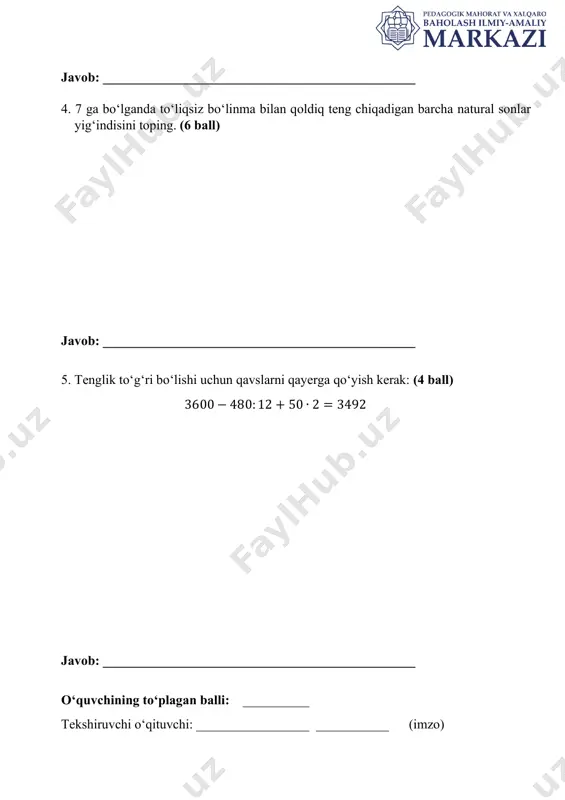 5_sinf_matematika_bsb_2_variant_1_@summativ_formativ_baholash - Page 2