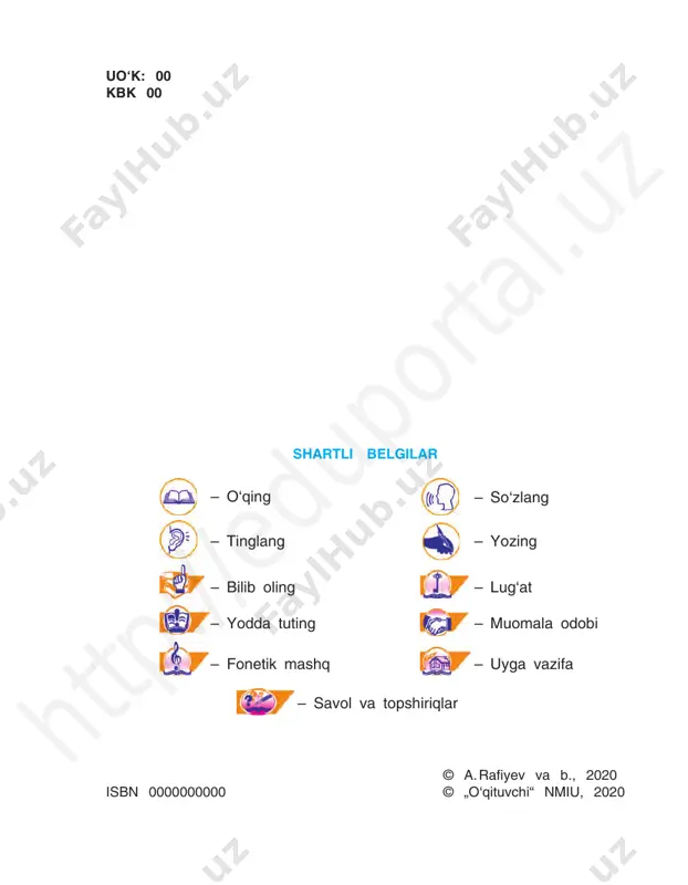 vob beradi. masalan: kim? dildora. nima? kitob. qayer? tosh kent. 1- mashq. o‘qing. tinglang. so‘zlang. ajratilgan so‘zlar ishtirokida gaplar tuzing. mening vatanim mening vatanim – o‘zbekiston. men o‘zbekistonda tu g‘ildim. shunday obod yurtda yashayotganimdan doim faxrlanaman. mening vatanim buyuk olimlar, donishmandlar yurtidir. u toshkent, samarqand, buxoro, xiva kabi tarixiy shaharlari bilan dunyoga tanilgan. bu yurtning tabiati htt p:/ /ed up ort al. uz 5 juda go‘zal. o‘zbekiston serquyosh yurt, bu yerda shirin- shakar mevalar yetiladi. shuningdek, oltin, gaz, ko‘mir kabi qazilma boyliklari bilan ham mashhur. bu o‘lkada turli millatlar ahil va farovon yashaydilar. shuning uchun men ona-vatanimni sevaman. lug‘at obod – blagoustroenniy serquyosh – solnechniy tarixiy – istoricheskiy shirin-shakar – sladkiy faxrlanmoq – gorditsya qazilma boyliklar – donishmand – mudrets poleznie iskopaemie tanilmoq – bit izvestnim 2- mashq. otlardan mosini qo‘yib, gaplarni ko‘chiring. 1. biz (o‘zbekiston, shahar) farzandimiz. 2. do‘stim (no dir, mana) shaharda tug‘ilgan. 3. (biz, mahalla) obodligi uchun …