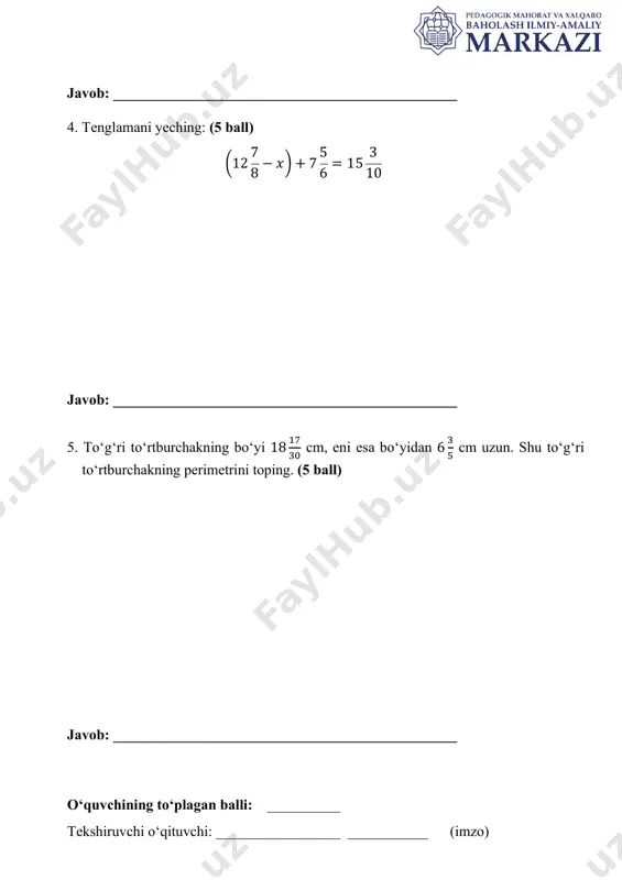 6_sinf_matematika_bsb_2_variant_2_@summativ_formativ_baholash - Page 2