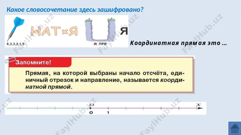 . vspomnim glavnoe 8. chemu raven modul otritsatelnogo chisla? 1.chto takoe modul chisla? 2.kakie znacheniya mojet prinimat modul chisla? 3.chemu raven modul chisla 0? 4.kakie chisla nazivayut protivopolojnimi? 5.kakova osobennost raspolojeniya protivopolojnix chisel na koordinatnoy pryamoy? 6.chto mojno skazat o modulyax protivopolojnix chisel? 7. chemu raven modul polojitelnogo chisla? 15 spasibo za rabotu!!! image2.png image3.emf image4.emf image5.emf image6.png image7.png image8.png image9.emf image10.emf image11.png image12.png image13.png image14.png image15.png image16.png image17.png image18.png image19.png image20.png image21.emf image22.emf image23.emf image24.png image1.png