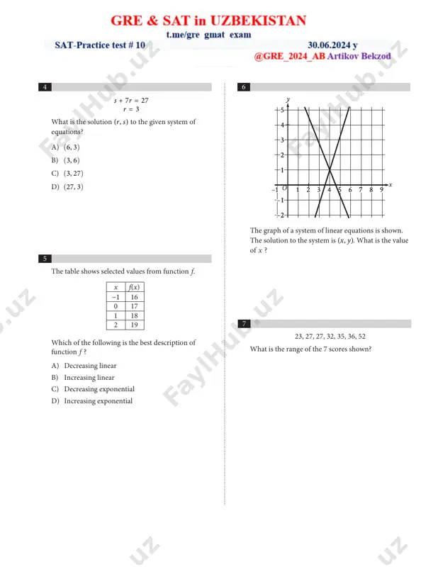 he solution to the system is (x, y). what is the value of x ? 7 23, 27, 27, 32, 35, 36, 52 what is the range of the 7 scores shown? user placed image - ------- - --------~ k m n note: figure not drawn to scale. - --------~ - --------~ 8 in the figure, line m is parallel to line n, and line k intersects both lines. which of the following statements is true? a) the value of x is less than 145. b) the value of x is greater than 145. c) the value of x is equal to 145. d) the value of x cannot be determined. 9 the equation x + y = 1,440 represents the number of minutes of daylight (between sunrise and sunset), x, and the number of minutes of non-daylight, y, on a particular day in oak park, illinois. if this day …