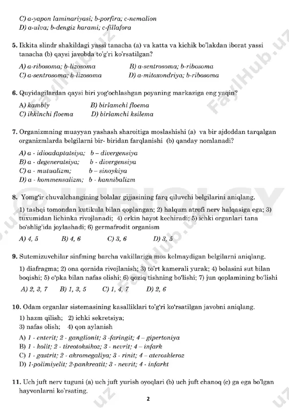 diagnostik test biologiya (2021-2022-yil mavsum) - Page 2
