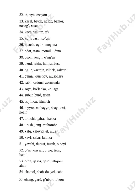 5. chang, gard, g’ubor, to’zon