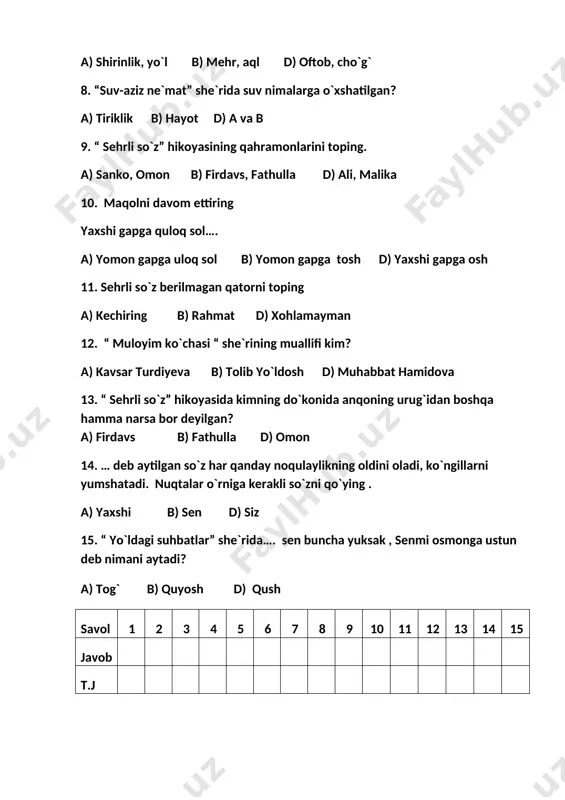 2-sinf o`qishdan nazorat ishi test . qo`shjanova mahliyo - Page 2
