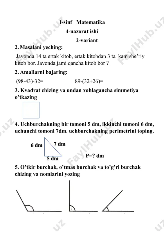 1-sinf matematika 4- nazorat ishi - Page 2