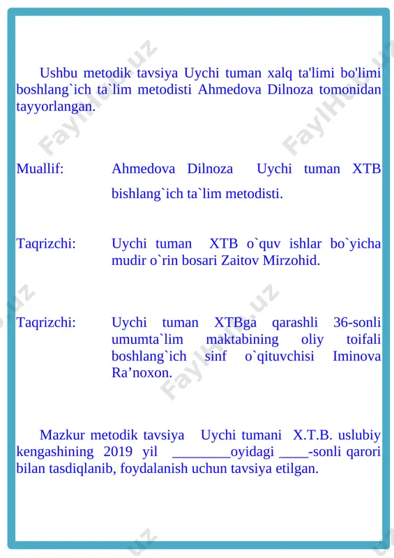 sh darajasi yuqori bo`ladi. u nafaqat misol va masalalar yechishda, balki hayotdagi turli vaziyatlarda ham tezkorlik bilan qaror qabul qilish, muhokama va muzokara olib boorish, ishlarni bosqichma – bosqich bajarish qobilyatlarini o`zida shakllantiradi. shuningdek, matematiklarga xos fikrlash uni kelajakda amalga oshirmoqchi bo`lgan ishlar, tevarak-atrofda sodir bo`layotgan voqea-hodisalar rivojini bashorat qilish darajasiga olib chiqadi. zero, buyuk allomla al – xorazmiy “inson xulqi va tarbiyasining naqadar muhimligini” oddiy arifmetika orqali tushuntirib bergan. al – xorazmiyning ajoyib tenglamasi: “ riyoziyot olimi al – xorazmiydan inson haqida so`rashdi. olim shunday dedi: agar inson yaxshi xulq sohibi bo`lsa, u1 ga teng. agar inson husn sohibi bo`lsa, yana bir nolni qo`sh = 10 bo`ladi. agar inson boy bo`lsa, yana bir nolni qo`sh=100 bo`ladi. agar nasl – nasabi bo`lsa, yana bir nol qo`sh= 1000 bo`ladi. agar 1 raqami, yani xulq yo`q bo`lib ketsa, insonning qiymati yo`qqa chiqib, nollarning o`zi qoladi=000” . 3-sinflarda matematika fanining o`qitilishi. davlat ta’lim …