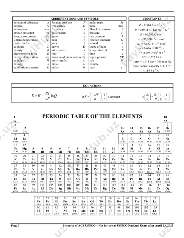 r teachers for further study. allow time for students to read the directions, ask questions, and fill in the requested information on the scantron sheet. the answer sheet must be completed using a pencil, not pen. when the student has completed part i, or after one hour and thirty minutes has elapsed, the student must turn in the scantron sheet, part i of the testing materials, and all scratch paper. there are three parts to the national chemistry olympiad examination. you have the option of administering the three parts in any order, and you are free to schedule rest breaks between parts. 1 hour, 30 minutes 1 hour, 45 minutes part i 60 questions single answer, multiple-choice part ii 8 questions problem-solving, explanations part iii 2 lab problems laboratory practical 1 hour, 30 minutes a periodic table and other useful information are provided on page 2 for student reference. students …