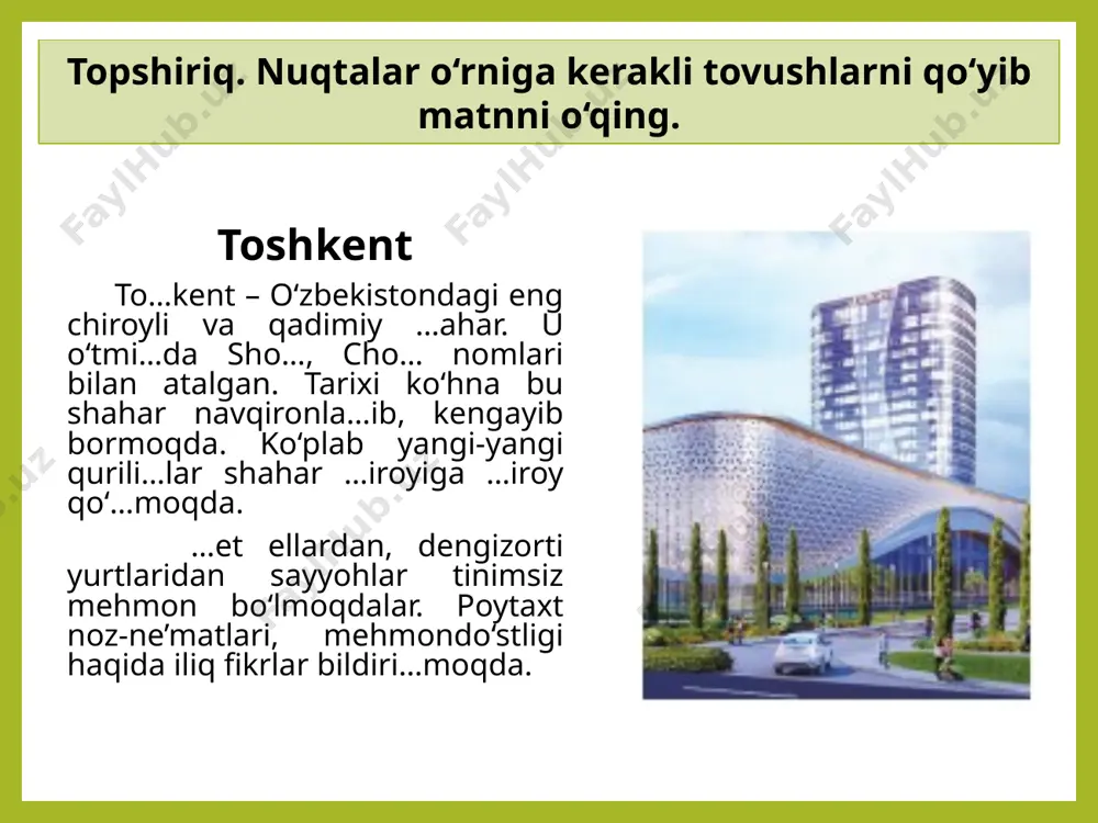 ining 5-sinfi uchun darslik. g‘afur g‘ulom nomidagi nashriyot-matbaa ijodiy uyi. toshkent– 2020 ushbu taqdimot slaydi mahsulotidir. diqqat! ushbu mahsulotni tijoriy maqsadda ko‘paytirish javobgarlikka sabab bo‘ladi! image3.jpeg image4.png image27.png image9.png image14.png image28.png image29.jpg image30.jpg image20.png image5.jpeg image7.png image16.png image17.png