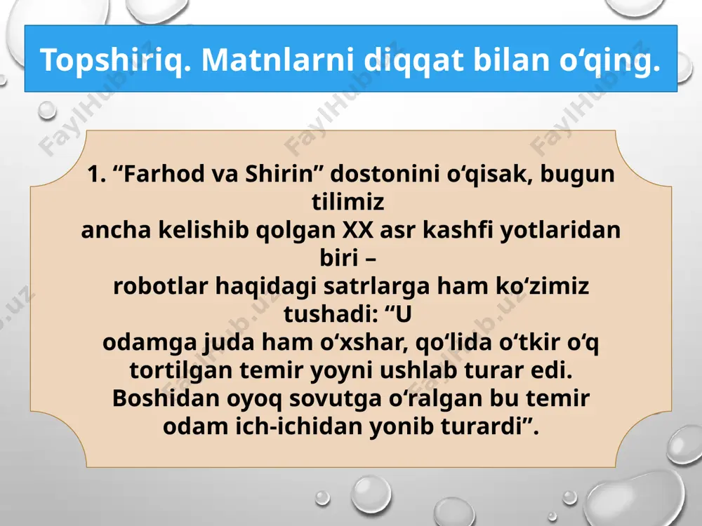 g. imkon bo‘lsa, rasmini chizing. e’tiboringiz uchun rahmat! foydalanilgan adabiyot: n. mahmudov, a. sobirov, sh. sattorov, sh. toshmirzayeva, d. mannopova. ona tili. umumiy o‘rta ta’lim maktablarining 5-sinfi uchun darslik. g‘afur g‘ulom nomidagi nashriyot-matbaa ijodiy uyi. toshkent– 2020 ushbu taqdimot slaydi mahsulotidir. diqqat! ushbu mahsulotni tijoriy maqsadda ko‘paytirish javobgarlikka sabab bo‘ladi! image3.jpeg image4.png image13.png image20.jpg image5.png image8.png image9.png image11.png