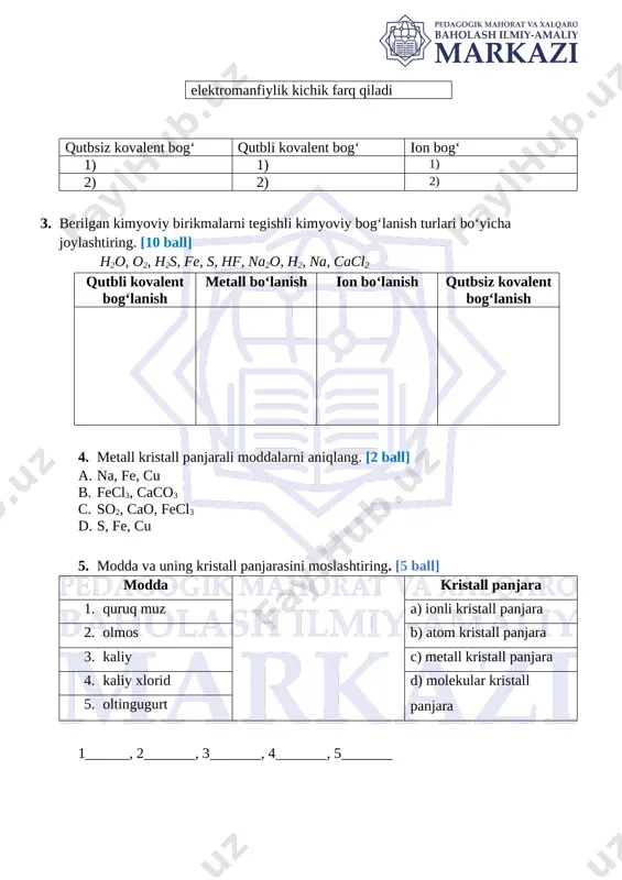8-sinf kimyo 3-bsb 2-variant @summativ_formativ_baholash - Page 2