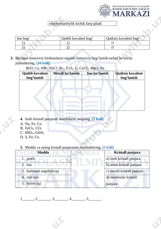 8-sinf kimyo 3-bsb 1-variant @summativ_formativ_baholash - Page 2