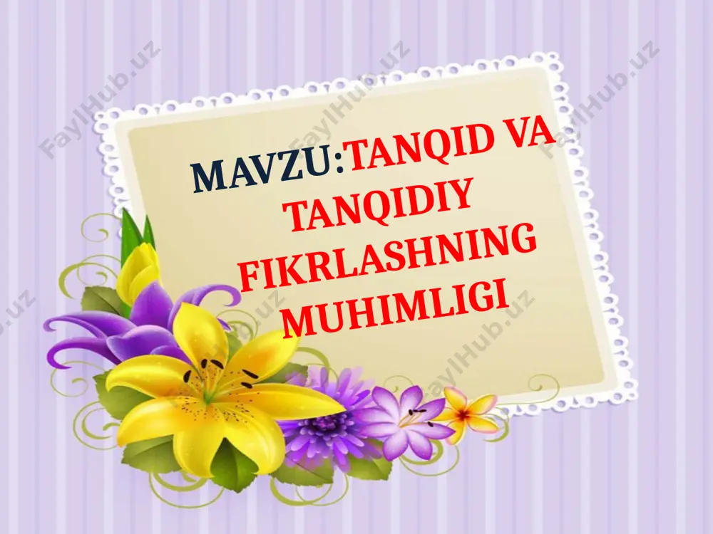 , menda ham... menda yangi bir fikr bor. sizda ham yangi fikr bor... men sizga yangi fikrimni aytdim. siz ham menga yangi fikringizni aytdingiz... sizda ham ikkita fikr paydo bo'ldi, menda h a m . esli odam pul almashmaydi, fikr almashadi. o'tkir hoshimov uyga vazifa: o’tilgan mavzular yuzasidan testlar tuzish e’tiboringiz uchun rahmat image1.jpeg image2.jpeg image3.jpeg image4.jpeg image5.jpeg image6.jpeg image7.jpeg image8.jpeg image9.jpeg image10.jpeg image11.jpeg