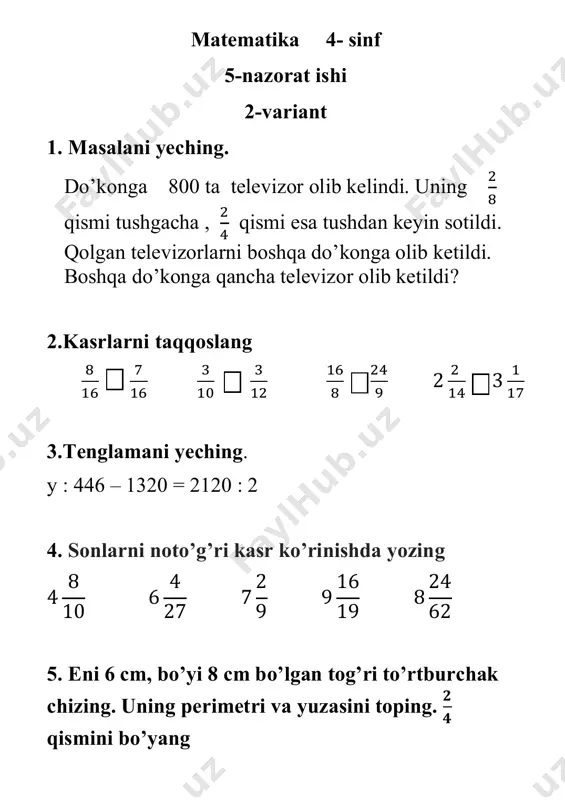 5- nazorat ishi matem 4- sinf - Page 2
