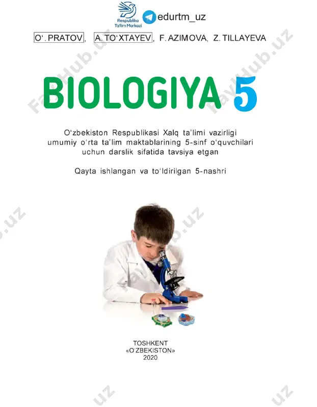 ni tadqiq etadi. biologiya fanining ahamiyati uning fan-texnika va texnologiya taraqqiyotida, ishlab chiqarish sohalari va kundalik hayotda tutgan o ‘ rni bilan belgilanadi. o‘rta osiyo hududida ham o ‘simlik va hayvonot dunyosi, odam- ning tana tuzilishi qadimdan o ‘ rganib kelinadi. jumladan, mutafak- kir olimlarimizdan abu rayhon beruniy «saydana» asarida o ‘simlik va hayvonot olamidan hamda turli xil moddalardan tayyorlanadigan dorivor vositalar haqida ma’ lumot bergan. abu ali ibn sinoning «tib qonunlari» asarida ichki kasalliklar, jarrohlik, doris hunoslik, yuqumli kasalliklarga taalluqli bilimlar bayon etilgan. zahiriddin muhammad bobur o ‘zining «boburnoma» asarida o ‘simlik va hay- vonlarning tuzilishi, hayot tarzi, ularning o ‘zaro o ‘xshashligi va farqlarini yoritib bergan. biologiya fanini o ‘ rganish asosida o ‘quvchilar biologiya sohalari, tiriklik xususiyatlari, biologiyani o ‘ rganish usullari, biologiya fan i­ ning rivojlanishiga hissa q o ‘shgan o ‘zbek olimlari bilan tanishadilar. tiriklik dunyosi: bakteriyalar, zam burug‘ lar, o ‘simliklar va hayvonot dunyosi …