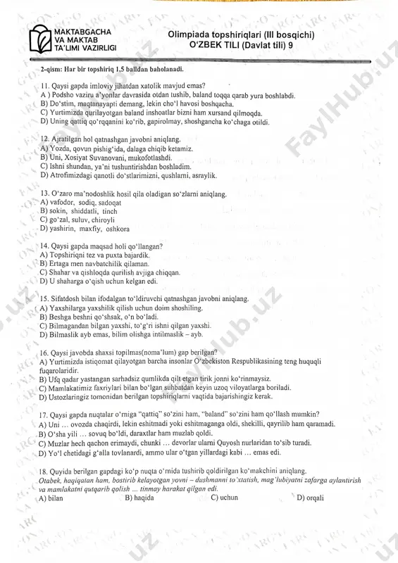 o'zbek tili 9-sinf (davlat tili) savollari - Page 2