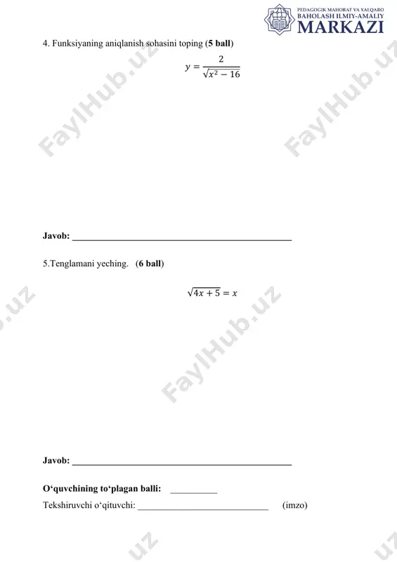9-sinf algebra bsb-2 variant-1 @summativ_formativ_baholash - Page 2