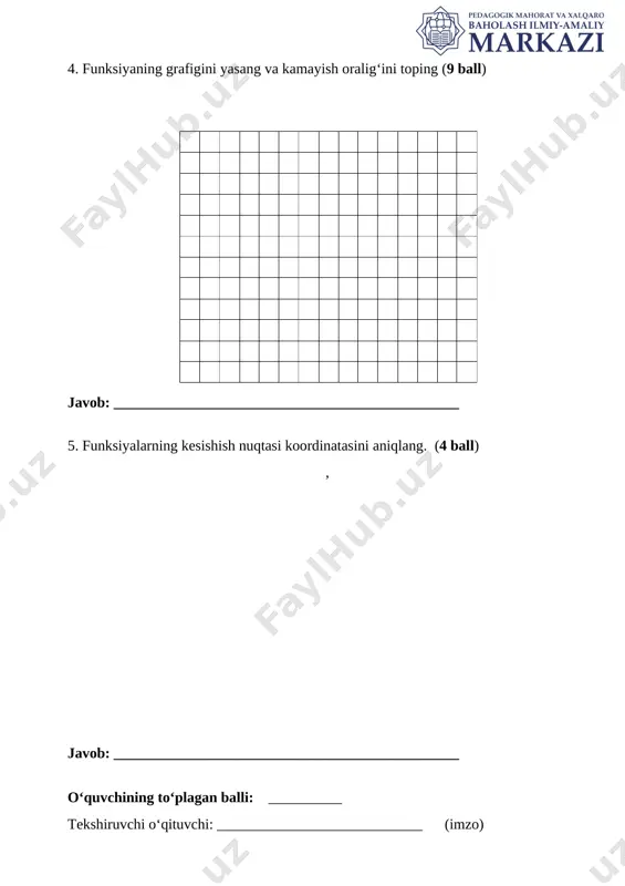 an tenglamani yechib, ning qiymatini to‘g‘ri topsa, 3 ball; 3) topilgan ning qiymatidan ning qiymatini topib nuqtaning koordinatasini to‘g‘ri yoza olsa, 4 ball. jami: 25 ball image1.png image2.jpg
