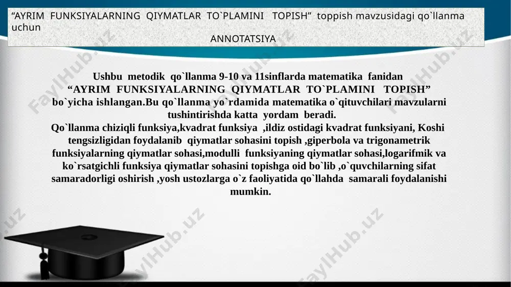 bat a va b sonning o`rta arifmetigi shu sonlarning o`rta geometrigidan kichik emas. ( a a= o x y x y o -3 2 x y o 3 3 4 x y o vi. 16 vii.modulli funksiyalarning qiymatlar sohasi . x y o 1.. 2 1 x y 3 2 -5 -3 o viii.logarifmik funksiyaning qiymatlar sohasi ix.ko`rsatgichli funksiyaning qiymatlar sohasi x y o o y image7.jpeg image8.png image9.jpeg image10.jpeg image11.jpeg image12.png image10.png image13.png image12.jpeg image16.png image17.png image14.png image130.png image140.png image26.png image27.png image28.png image29.png image30.png image31.png image120.png image15.jpeg image20.png image21.png image16.jpeg image23.png image24.png image25.png image32.png image33.png image34.png image35.png image36.png image37.png image46.png image38.png image39.png image17.jpeg image41.png image42.png image43.png image44.png image18.jpeg image18.png image48.png image49.png image52.png image53.png image54.png image55.png image56.png image57.png image58.png image59.png image60.png image19.jpeg image22.png image40.png image45.png image47.png image50.png image51.png image19.png image61.png image62.png image63.png image64.png image65.png image66.png image67.png image68.png image69.png image70.png image71.png image72.png image73.png image74.png image75.png image76.png image83.png image84.png image85.png image77.png image78.png …