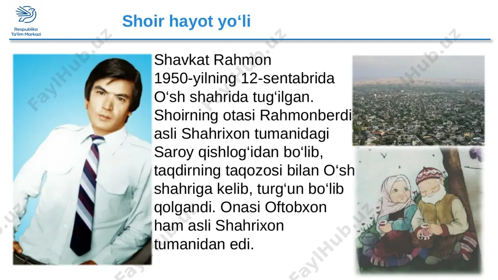 oshlaydi. 8 tanlovdagi ishtirok shunday kunlarning birida, matbuotda moskvadagi maksim gorkiy nomidagi adabiyot institutiga ijodiy tanlov e’lon qilinadi. toshkent davlat universitetiga kirolmay, o‘z yog‘iga o‘zi qovrilib yurgan, she’riyatga doir ko‘plab kitoblarni o‘qigan shavkat she’rlarini rus tiliga o‘zi tarjima qilib, moskvadagi tanlovga jo‘natib yuboradi. 9 g‘oliblik xabari oradan ma’lum vaqt o‘tgach: “siz ijodiy tanlovdan o‘tdingiz, tezda moskvaga yetib keling” degan mazmunda telegramma oladi. begona shaharga borib, kirish imtihonlarini ham yaxshi topshirgan shavkat adabiyot instituti talabasi bo‘ladi. 10 tengdoshlar u yerda tengdoshlari halima xudoyberdiyeva, murod muhammad do‘st, sobit madaliyev kabi o‘zbek adabiyotining bo‘lajak mashhur adiblari bilan yonma-yon saboq oladi. moskvadagi tahsilni tamomlagan shavkat rahmon toshkentga keladi. 11 asarlari u bir qator nashriyotlarda muharrirlik qiladi. deyarli hamisha qizg‘in ijod bilan mashg‘ul bo‘lgan talabchan shoir shu yillarda “rangin lahzalar” (1978), “yurak qirralari” (1981), “ochiq kunlar” (1983), “gullayotgan tosh” (1984), “uyg‘oq tog‘lar” (1986), “hulvo” (1988) singari she’riy kitoblarini chop ettiradi. 12 tarjimon dunyo she’riyatidagi yangi …