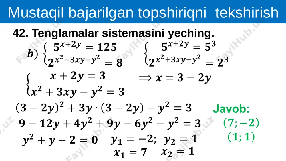10 mashqlar yechish tenglama ildizi yotgan oraliqni toping. demak, oraliqda tenglamaning kamida 1 ta ildizi bor. 11 mashqlar yechish tenglama oraliqda ildizga ega emas, chunki bo‘lsa, bo‘ladi. demak, tenglama oraliqda tenglamaning kamida 1 ta ildizi bor. bu oraliqni kichraytirish uchun butun sonlarni olamiz, ya’ni 12 mashqlar yechish endi sonlarni tenglamaga qo‘yib chiqamiz: javob: 13 mashqlar yechish 44. 1) tenglama ildizi yotgan oraliqni toping. demak, oraliqda tenglamaning kamida 1 ta ildizi bor. tenglama oraliqda ildizga ega emas, chunki bo‘lsa, bo‘ladi. 14 mashqlar yechish demak, tenglama oraliqda tenglamaning kamida 1 ta ildizi bor. bu oraliqni kichraytirish uchun butun sonlarni olamiz, ya’ni endi sonlarni tenglamaga qo‘yib chiqamiz: 15 mashqlar yechish javob: 16 mashqlar yechish 45. 1) tenglama ildizi yotgan oraliqni toping. demak, oraliqda tenglamaning kamida 1 ta ildizi bor. tenglama oraliqda ildizga ega emas, chunki bo‘lsa, bo‘ladi. 17 mashqlar yechish demak, tenglama oraliqda tenglamaning kamida 1 ta ildizi bor. bu oraliqni kichraytirish uchun …