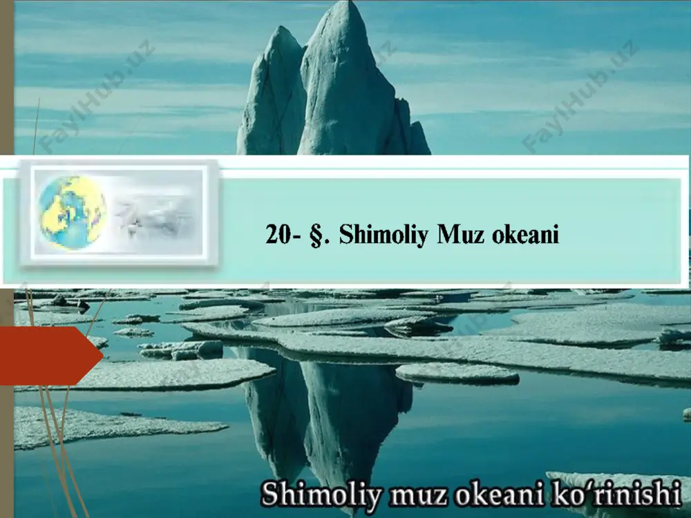 tadi. qish oylarida qahraton sovuq (-30?c -40?c) va qorli bo‘ronlar makoniga aylanadi. antarktida havosiga nisbatan iliq. bunga sabab atlantika va tinch okeanlardan iliq va sho‘r suvlarning okean tubi oqimlarini hosil qilib kirib kelishidir. aniqlanishicha, 150-1000 m chuqurliklarni, asosan, atlantika okeanining iliq va sho‘r suvlari egallaydi. okeandan grenlandiya sovuq suv oqimi (aysberglar bilan) chiqib ketadi. ikkita iqlim mintaqasi (arktika va subarktika) mavjud. ko‘p yillik muzlarning qalinligi 3-5 m. suvning sho‘rligi chuqurlik tomon o‘zgarib boradi. yuza suvlar sho‘rligi 30-32‰, tubida 34-35‰ gacha ortadi. tabiat mintaqalari. iqlim mintaqalariga mos holda ikkita: qutbiy va subqutbiy tabiat mintaqasi ajratilgan. qutbiy tabiat mintaqasi okeanning chuqur joylarini egallaydi. siljib yuruvchi muzlar bilan band. qalashib ketgan muzlar - toroslar ko‘p uchraydi. organizmga eng kambag‘al arktika sahrolar zonasi shu yerlarda joylashgan. subqutbiy mintaqa asosan dengizlar hududini egallaydi. nisbatan organizmga (hayvonot olami va suvo‘tlariga) boy. yozda muzlarning ko‘p qismi eriydi. daryo suvlari okean suvlarini ancha chuchuklashtiradi. natijada, organizmlarning rivojlanishi uchun …