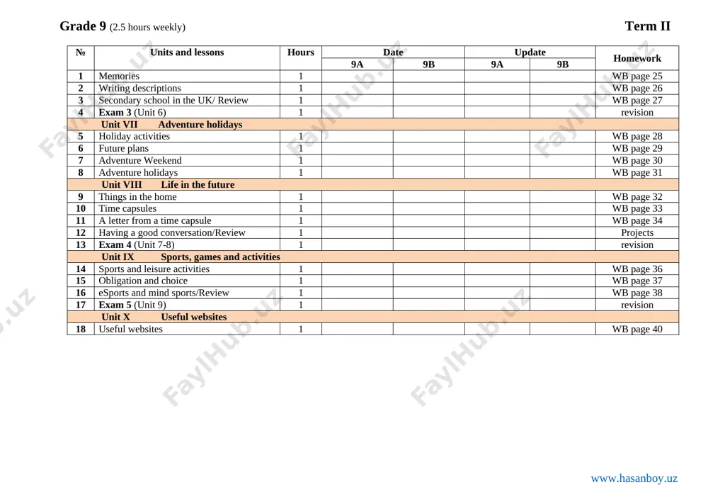 aces in the city 1 wb page 44 5 signs and notices 1 wb page 46 6 conversations/review 1 wb page 47 7 exam 6 (unit 10-11) 1 revision unit xii films 8 types of film 1 wb page 48 9 going to the cinema 1 wb page 49 10 writing an invitation/brainstorming 1 wb page 51 unit xiii life experiences 11 outdoor activities 1 wb page 52 12 life quiz 1 wb page 53 13 exploring the world/review 1 wb page 54 14 exam 7 (unit 12-13) 1 revision unit xiv spending money 15 shopping / measurements 1 wb page 56 16 writing notes 1 wb page 59 17 shopping and money 1 projects unit xv free time 18 free-time activities 1 wb page 60 19 having fun 1 wb page 62 20 hobbies/review 1 wb page 63 21 exam 8 (unit 14-15) 1 revision unit xvi languages of …