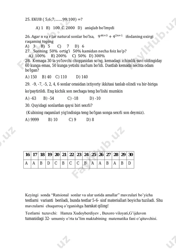 shu mavzularni chuqurroq o’rganishga harakat qiling! testlarni tuzuvchi: hamza xudoyberdiyev , buxoro viloyati,g’ijduvon tumanidagi 32- umumiy o’rta ta’lim maktabining matematika fani o’qituvchisi.