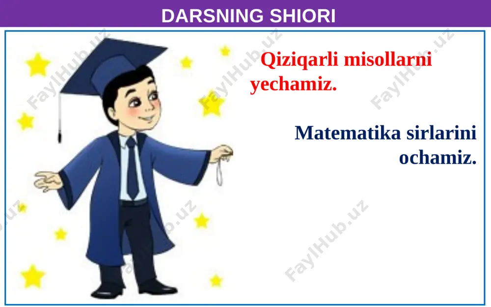 bdi. shunda jami pul 25000 so’m bo’ldi. ertasi kuni ham xuddi shunday anorlar berib shu usulda sotib kelishni aytibdi. ammo o’g’li ko’proq foyda qilaman deb beshtasini 2000 so’mdan sotibdi. pullarini sanab ko’rsa 24000 so’m ekan. diqqat savol 1000 so’ m nega kam chiqdi? darsning maqsadi 62 -14 48 :3 16 +12 28 -19 9 +23 32 :2 16 +9 25 :5 5 uyga vazifa. 131-betdagi 23-27-mashqlar savollarga javob bering. sen darsda faolmisan? o’z bilimlaringni mustahkamladingmi? dars qiziqarli bo’ldimi? sizlarga ofarin! dars uchun rahmat! barakalla! image1.jpeg image2.jpeg image3.png image4.png image5.png image6.png image7.png image15.png image16.png image17.png image8.png image9.png image10.png image11.png image12.png image13.png image14.png image18.png image19.jpeg image20.jpeg image21.jpeg image22.gif image23.jpeg image24.png image25.png image26.png image27.png image28.png image29.jpeg image30.jpeg image31.gif image32.png image33.gif