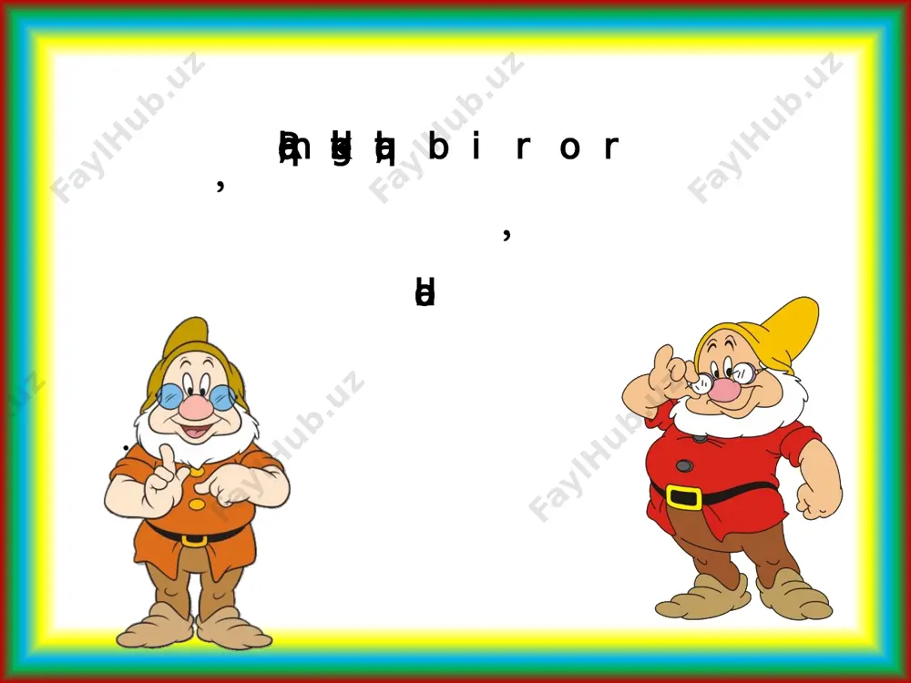 llanmani, esa ikkinchi yo’llanmani tarqatishni ifodalasin. u holda va demak, ikkinchi yo’llanmani tarqatishlar soni ga teng bo’ladi. 8-misol . 9-sinfda chorshanba kuni 7 dars: algebra, geometriya, adabiyot,rus tili, ingliz tili, biologiya va jismoniy tarbiya.siz qancha rejalashtirish variantlarini yaratishingiz mumkin? tartib bilan fanlarni joylashtiramiz fan variantlar soni 7 6 5 4 3 2 1 algebra geometriya adabiyot rus tili ingliz tili biologiya jismoniy tarbiya jadvalning hamma variantlari 1•2•3•4•5•6•7= =5040 7! image1.png image2.gif image3.gif image4.png image5.png image6.png image7.png image8.png image9.png image10.png image11.png image12.png image13.png image14.png image15.png image16.png image17.png image18.png image19.png image20.png image21.png image22.png image23.gif image24.png image25.gif image26.png image27.png image28.png image29.jpeg image30.png