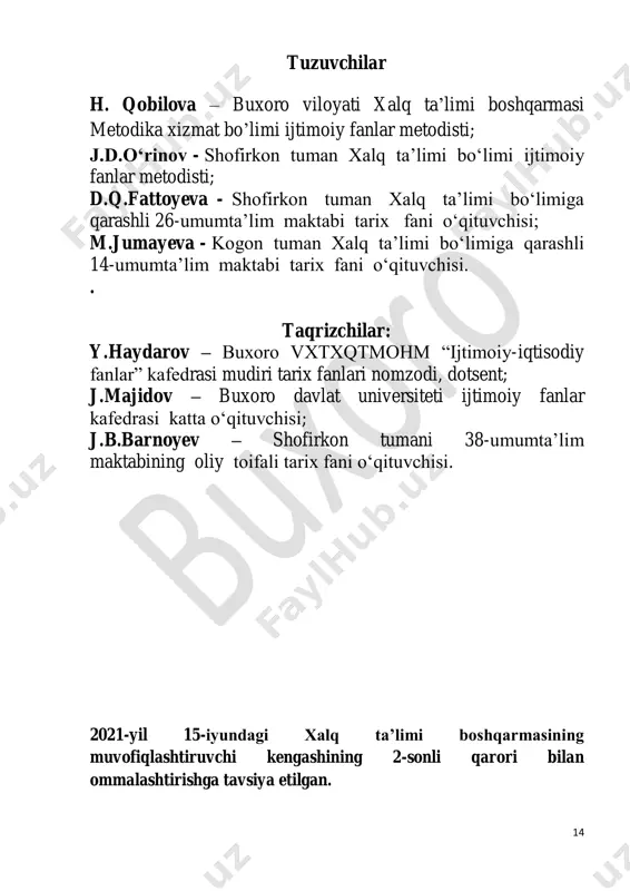 arning boshlanishi …………………………………………………… 9-mavzu: buxoro amirligi ustidan rossiya imperiyasi protektoratining o‘rnatilishi ................................................… 10-mavzu: buxoro amirligi ustidan rossiya imperiyasi protektoratining o‘rnatilishi. ……………………………..… 11-mavzu: xiva xonligi ustidan rossiya imperiyasi protektoratining o‘rnatilishi………………………………….. 12-mavzu: qo‘qon xonligining bosib olinishi. ………….. 13-mavzu: qo‘qon xonligining bosib olinishi. …………….. 14-mavzu: turkiston general-gubernatorligining siyosiy-ma’muriy boshqaruv tizimi ……………………………………. 15-mavzu: turkiston general-gubernatorligining siyosiy-ma’muriy boshqaruv tizimi ……………………………………………… 16-mavzu: turkiston o‘lkasida rossiya imperiyasining yer-suv siyosati......................................................................................... 17-mavzu: turkistonda sud tizimi va harbiy- politsiya tartibotining o‘rnatilishi. ....................................................................… 18-mavzu: xix asrning ikkinchi yarmi xx asr boshlarida turkistonda ijtimoiy-iqtisodiy ahvol.………………. 19-mavzu: turkistonda milliy ozodlik harakatlarining boshlanishi va uning sabablari. 20-mavzu: toshkentda "vabo isyoni"……………… 21-mavzu: andijon qo‘zg‘oloni……………………… 16 22-mavzu: milliy ozodlik harakatlarining ahamiyati................ 23-mavzu: xix asrning ikkinchi yarmi - xx asr boshlarida qoraqalpoqlarning hududiy joylashuvi va ijtimoiy ahvoli. ………………………………………………..….. 24-mavzu: soliq va majburiyatlar. xalq qo‘zg‘olonlari................ 25-mavzu: qoraqalpoqlar turkiston general-gubernatorligi tarkibida………………………………….……. 26-mavzu: xix asr ikkinchi yarmi - xx asr boshlarida qoraqalpoqlar madaniyati………………………………. 27-mavzu:jadidchilik harakatining vujudga kelishi. …………………………………………………..… 28-mavzu:jadidlarning dasturiy …