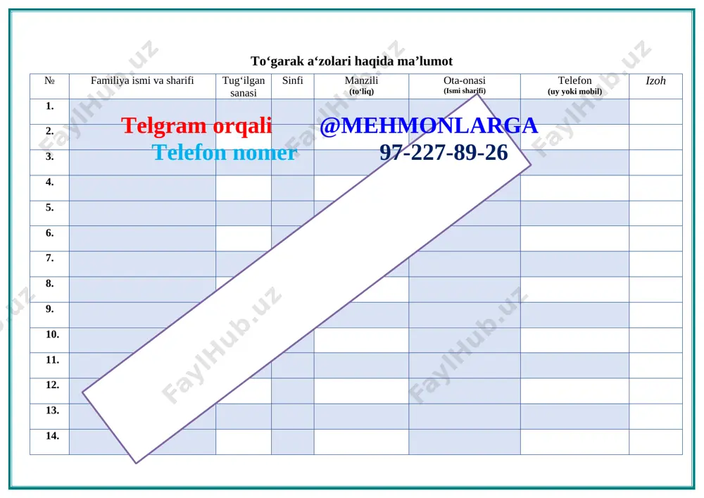 ikasi 20. bir xil holatli oyoq bilan orqadan ilib olish 21. orqadan ilib olish texnikasi 22. orqadan oshirib tashlash 23. telgram orqali @mehmonlarga telefon nomer 97-227-89-26 qo‘lni yelka osha ushlab orqadan oshirib uloqtirish 24. qo‘l va boshdan ushlab, orqadan oshirib uloqtirish 25. belbog‘dan bir xil usul bilan ushlab orqadan oshirib uloqtirish 26. yaktak yoqasidan ushlab va ichkaridan o‘rab orqadan oshirib uloqtirish 27. kurashdagi taktik harakatlar 28. kurashchining tik holati va uning turish holatlari 29. kurashchining siljish usullari va oraliq masofa 30. aldovchi va soxta harakatlarga o‘rgatish texnikasi 31. yiqila turib uloqtirish 32. yiqila turib uloqtirish 33. oyoq chalish bilan uloqtirish 34. kurashchilarning tayyorgarlik turlari sana: “__” _______ 201__-yil. sinflar: _______. to‘garak rahbari:________________ mashg‘ulotning mavzu: kurashning kelib chiqish tarixi mashg’ulotning usuli: amaliy va nazariy bilim berish, ko’rsatmali, amaliy, musobaqa mashg’ulotning jihozi: xushtak, sekundamer, kurash uchun matlar, belbog’lar, arg’amchilar mashg’ulotning maqsadi: · kurash elementlarini texnik va taktikasini mustahkamlash · o’quvchilarda jismoniy sifatlardan …