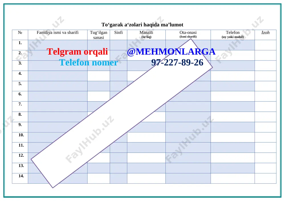 yuvinyapti 33. podachi bilan poda 34. qushlar uchib o’tadi sana: “__” _______ 201__-yil. sinflar: _______. to‘garak rahbari:________________ mavzu: chumchuqlar va avtomobil i. maqsad: 1.ta’limiy: harakatli o‘inlar haqida o‘quvchilarda tushunchalar hosil qilish. 2. tarbiyaviy: o‘quvchilarga mashg‘ulotni tushuntirish jarayonida ularni ona vatanga sadoqat ruhida tarbiyalash. 3.rivojlantiruvchi: o‘quvchilarda hosil bo‘lgan malaka, tushuncha va ko‘nikmalarni shakillantirish. ii. ko‘rgazma qurollar: ko’rgazmali rasmlar va didaktik materiallar. iii. o’tgan mavzuni mustahkamlash: o’tgan mavzu yuzasidan savol-javob orqali guruhlar bilan ishlab mavzu haqidagi fikrlar va umumiy hulosalar mustahkamlanadi. iv. mashg‘ulotning borishi: tashkiliy qism: salomlashish, davomatni aniqlash, tozalikni nazorat qilish, ma’naviyat daqiqasini o‘tkazish [image: bezimyanniy]v.yangi mavzu bayoni o’yinning maqsadi bolalarni turli yo’nalishda bir- birlariga urilmasdan harakat qilishga va yo’lni o’zgartirib, o’z joyini topib olishga o’rgatishdan iborat. bolalar maydoncha yoki xonaning bir tomoniga qo’shilgan o’rindiqlarda o’tiradilar. bolalar chumchuqlar bo’ladi, o’rindiqlar esa in vazifasini bajaradi.telgram orqali @mehmonlarga telefon nomer 97-227-89-26 ikkinchi tomonda turgan o’qituvchi avtomobilni ifoda etadi. u: “qani, chumchuqlar, yo’lga uchib …