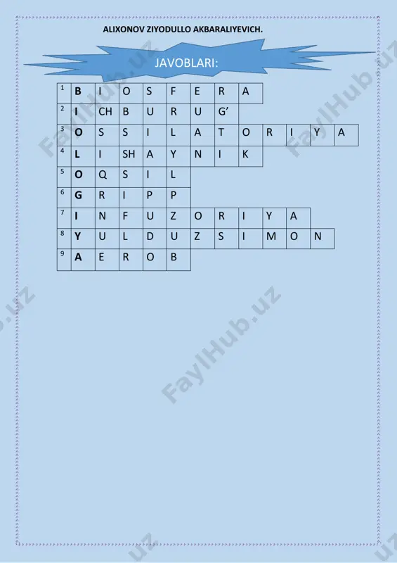 di: alixonov ziyodullo akbaraliyevich. ‼️1‼️.2020-2021-yilda attestatsiyada va imtihonda tushgan testlar to'g'ri javoblari bilan yod olish uchun. ‼️2‼️.barcha sinf darsliklarining audio yozuvlari.bu audiolarni siz eshtish orqali vaqtdan unumli foydalansiz va darsliklarni yod olishingiz ham qulay bo'ladi. bu audiolarga qo'shimcha ravishda sizga ayrim sinflardan tayyorlangan audio savol -javoblar ham taqdim etiladi. ‼️3‼️.hozirda barcha ustozlar attestatsiyaga tayyorlanish uchun ishlayotgan repetitsiya testlarini to'gri javoblari bilan berib boraman va bu testlarda nega aynan u javobni olayotganligimni audio tahlil qilib beraman. ‼️4‼️.biologiyadan masalalarni ishlashga qiynaladigan ustozlar uchun masalarni ishlanish yo'llarini o'rgatuvchi videodarslar sizga taqdim etiladi. ‼️5‼️.siz uchun eng qiyin bo'lgan murakkab testlarni oson usulda javoblarini topish usullarini o'rgataman. ���bundan tashqari sizga yana bir qancha bonuslar taqdim etaman. siz menga bergan pulingiz uchun umuman afsuslanmaysiz. men attestatsiyaga ustozlarni tayyorlash jarayonida attestatsiyada va imtihonda tushgan testlardan foydalanaman. bu testlarni attestatsiyada tushishiga kafolat bermayman. shuning uchun menga murojaat qilganda """testlaringiz aniq tushadimi?"""degan savol bilan murojaat qilmang. alixonov ziyodullo akbaraliyevich. …