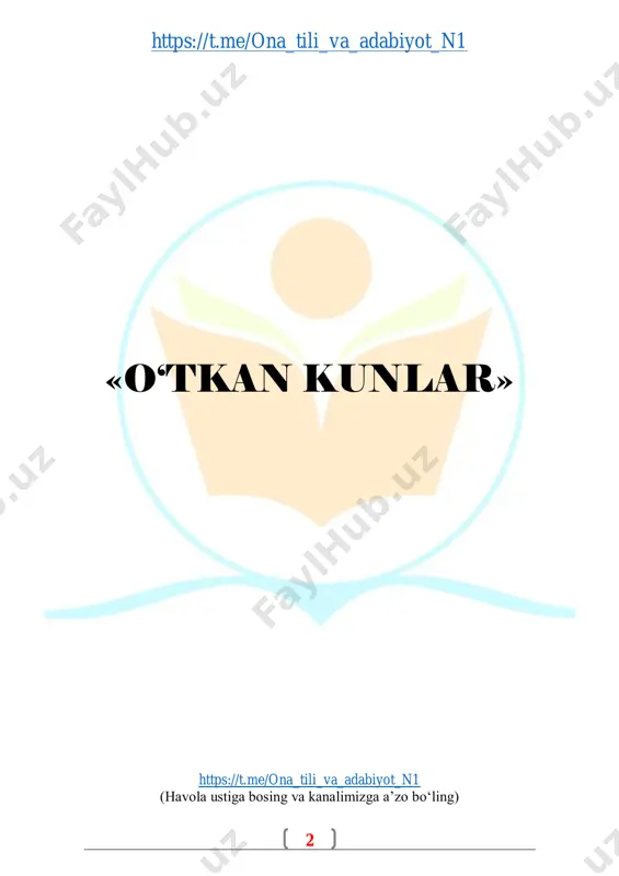 4.dadam musallas qovoq, oyim mosh qovoq, men bel qovoq. (qovoq devona) 15.17 yoshlar chamaliq, kulchalik yuzlik, oppoqqina, o’rtacha husnlik. (zaynab) 16.sandek soqoli uzun, aqli qisqadan kengash so’rab o’lturg’on men ahmoq! (o’zbek oyim) 17.anuv keliningizning o’lsa, o’ligi ortiq. (hasanali) 18.tuzingni ichib, tuzlig’ingga tupurganni xudoy ko’tarsin. (o’zbek oyim) 19.payshanba kun charlar emish. 20.kundash-xotin zotining o’lumi. (hasanali) 21.onam ba’zi vaqtlarda: yangi yor topqanda, do’stlar, eskidan kechmoq kerak, eskini o’lgan sanab, latta kafan bichmoq kerak. (kumushbibi) 22.bu tilagim uchun ajablanmangiz, chunki: “pichoqni oldin o’zingga ur, og’rimasa o’zgaga sol”,-deydilar. (kumushbibi) 23.kumushning o’ziga sariq atlas xush kelsa-da, otabek ko’pincha qora ko’yna kiyishni qistar edi. 24.yerdan bichib olg’andek pak-pakana, burni yuzi bilan barobar deyarlik tep-tekis, ko’zi qoqqan qoziq o’rnidek chup-chuqur, og’zi qulog’i bilan qoshiq solishar darajada juda katta, yuzi 40 yillik og’riqlarnikidek sap-sariq, 45 yoshlar chamasida bir xotin. (jannat opa) 25.kumushbibi-tufroqbibi-oltinbibi 26.22 yoshlar chamasida bo’lg’an bu yigit sariq tanlik, ukkining ko’zidek chaqchayib, o’ynab va yonib turg’an qizil …