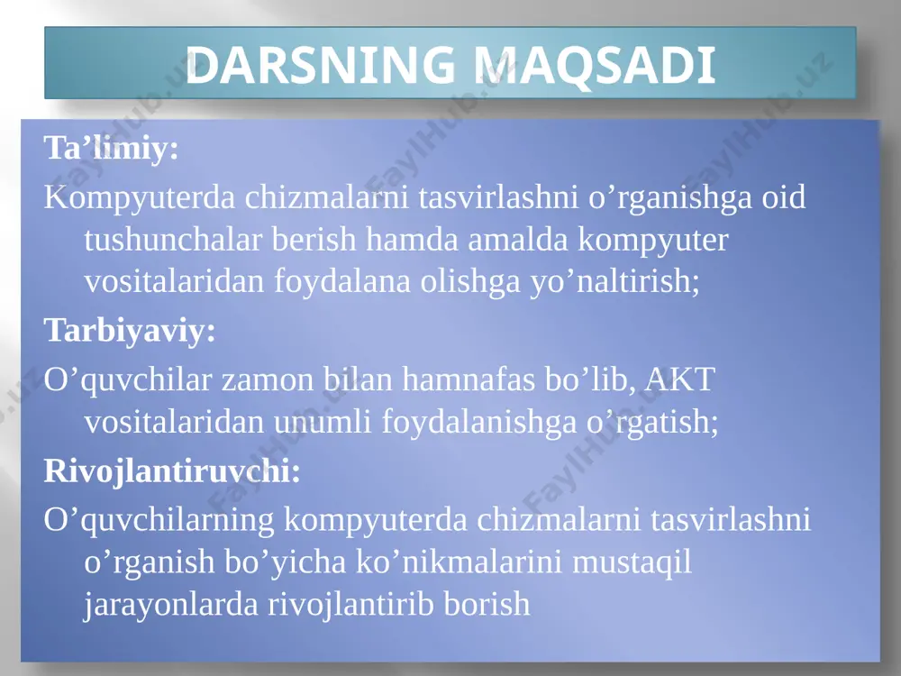 a paint dasturi oynasi paydo bo’ladi va biz chiziqlar chizishimiz uchun oyna tepasida figuri tugmasini kursok yordamida ochamiz. figuri tugmasini kursok yordamida ochganimizda turli xil chiziq va shakllarni shartli belgilari berilgan. biz uchun kerak bo’lgan to’g’ri chiziq shaklini tanlab kursokni oynaga olib kelib bir marta sichqonchani chap tomonini bosib to’g’ri chiziq shaklini chizamiz. amaliy faoliyat avval to’g’ri chiziq belgisi tanlanadi va oyna kursok yordamida olib kelinib chichqonchani chap tomonini bosib ma’lum masofaga olib borib chichqoncha ni chap tomonini qo’yib yuboramiz natijada to’g’ri chiziq hosil bo’ladi mustahkamlashga oid tushunchalar tanlangan shartli belgini oynaga kursok yordamida olib kelamiz va kursokni chap tomonini bosib oynada chiziq va shaklni chizishimiz mumkin. paint dasturida chiziq qlinligini tolshina tugmasidan belgilaymiz. chiziq rangini tsvet 1 tsvet 2 tugmasida tanlab olishimiz mumkin. paint dasturida : o’chirg’ich, ranglar jamlanmasi,kattalashtirish,nusxa olish ,qirqib olish ,chizgan tasvirlarni qaysidir graduslarga burib olish belgilari ham mavjud . o’quvchilar chizgan tasvirlaringizni o’z tasavvuringiz asosida takrorlanmas …