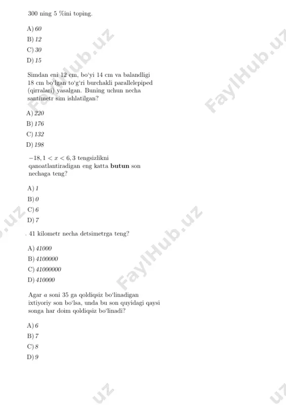 majburiy matematika 2024 test savollari (2-qism) - Page 2