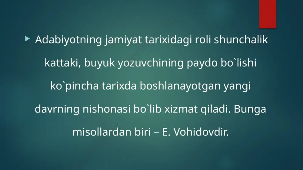 mohiyatini aniqlashda bizga ko`mak beradi. e.vohidov iztirob. – toshkent, o’zbekiston, 1992-yil erkin vohidovning ishonch e`tiqodiga ko`ra ijodkor odam hamisha hayotning ma`nosini izlash, o`z tirikligining mazmunini ezgulikka, olijanoblikka safarber etmog’i, adolatning qaror topishiga xizmat etmog’i lozim. shoirning adabiy-estetik qarashlari ijtimoiy voqeliklar o`zgargani sayin takomillashib, rangin ma`nolar kasb etib borganligini kuzatishimiz mumkin. shoirning 1963- yilda nashr etilgan “yurak va aql” to`plamidagi “bir tomchi quyosh o`ynar” she`rida bu kabi hodisalarni o`qiymiz: bu hayot gulbog’ida, bahoriy iliqligu, nahoriy tiniqlik bor. ko`z ochib nur qo`ynida, ko`rdim yorug’ dunyoni, bu olamda neki bor bari tortar havasim “bir tomchi quyosh o`ynar” she`ridagi ushb u parcha shoir ijodining ilk bosqichi uchun xos bo`lgan badiiy- yo`nalishni e`tirof etiladi. e.vohidov saylanma. 4-jildlik. – t.:sharq. 2000-yil,18 – bet. erkin vohidov hayotdagi, jamiyatdagi , odamlar tabiatidagi xunuklik, badbahlik, noqislik ko`rinishlarini detallashtirib, suratlantirish orqali go`zallikni ifodalaydi. bu hol ayniqsa “donishqishloq latifalari” turkumidagi matmusaning fe`li faoliyati ifodasida bo`rtib ko`zga tashlanadi. hayotda odamlar bilan yonma-yon …
