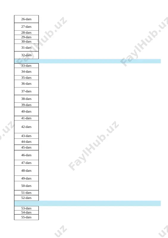 el, zig-zag, mayda va yirik baxyaqator choklarini tikish 1 18-dars amaliy mashg‘ulot: mashinada izma (petlya) tikish 1 ii chorak 19-dars ishlab chiqarishda sanoat texnikasi 1 20-dars loyiha ishi. ishlab chiqarishda sanoat texnikasi 1 21-dars yog‘ochlarni quritish va saqlash qoidalari 1 22-dars yog‘och va yog‘och materiallarga ishlov berishning zamonaviy usullari 1 23-dars yog‘ochga ishlov beradigan qo‘l asboblarni sozlash va ta’mirlash 1 24-dars nazorat ishi №3 amaliy mashg‘ulot: yog‘ochga ishlov berishda ishlatiladigan asboblarni charxlash 1 25-dars konstruksiyalash hujjatlari amaliy mashg‘ulot: kitob javoni yasashning konstruktsiyasini ishlab chiqish 1 26-dars yog‘ochga ishlov berishda qo‘l asboblari amaliy mashg‘ulot: kitob javoni yasash 1 27-dars yog‘och va yog‘och materiallarga badiiy ishlov berish. 1 28-dars amaliy mashg‘ulot: mozaika usulida bezak buyumlari tayyorlash 1 29-dars yog‘och buyumlarni tirnoqli biriktirish. 1 30-dars amaliy mashg‘ulot: lavx yasash. nazorat ishi №4 1 31-dars yog‘ochga ishlov beradigan elektrlashtirilgan qo‘l asboblari amaliy mashg‘ulot: dekorativ tokcha yasash 1 32-dars yog‘ochlarni pardozlash va pardoz materiallar amaliy …