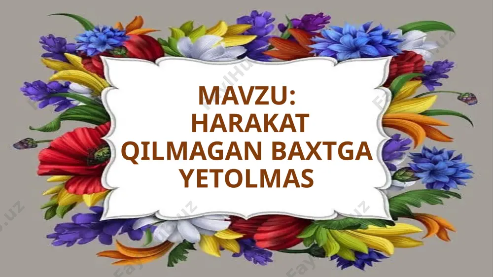 o‘l ko‘rsatib ketaveribdi. ancha yo‘l yurganlaridan so‘ng ular halokatdan qutulibdilar. shundan keyin ular bir-birlaridan ajralmaydigan qalin do‘st bo‘lib qolgan ekanlar. ijodiy faoliyat: «kimnidir yaxshi tarafga o‘zgartirmoqchi bo‘lsang, avvalo, o‘zing o‘zgar» degan fikrni hayotiy misollarda mavzu bilan bog‘lab asoslang. uyga vazifa: muvaffaqiyatga eltuvchi harakatlar traektoriyasini chizing. image1.jpg image2.jpg image3.jpg image4.jpg image5.jpg image6.jpg image7.jpg image8.jpg image9.jpg image10.jpg image11.jpg image12.jpg image13.jpg image14.jpg image15.jpg