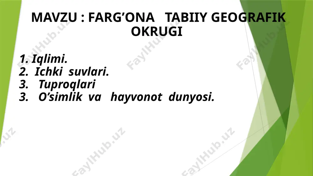 a katta norin daryolarining qo’shilshidan vujudga keladi. norin qor va muzlarning erishidan to’yinadi. norin daryosi namangan viloyatining baliqchi qishlog’ida qoradaryo bilan qo’shilib, sirdaryo nomini oladi. qoradaryo farg’ona va oloy tog’laridan boshlanuvchi tor va qorag’o’lja daryolarining qo’shilishidan vujudga keladi. qoradaryo qor va muzlarning erishidan to’yinadi. sirdaryo norin va qoradaryoning qo’shilishidan vujudga kelib uni 300 km qismi farg’ona okrugi hududidan oqib o’tadi. turkiston va oloy tog’laridan boshlanadigan daryolar. bulardan eng kattalari – xo’jabaqirg’on, isfara, so’x, shohimardonsoy, isfayramsoy, aravansoy, oqbura, qurshob. bu daryolarning ko’pchiligi oloy tizmasining qor - muzliklaridan to’yinganligidan suvi iyul – avgust oylarida to’lib oqadi, mart - aprelda esa sayozlanib qoladi. iyul – sentyabr oylarida yillik suv miqdorining 40foizi, ba’zi daryolarda so’x, isfara suvining hatto 60 foizi oqadi. tekshirishlar shuni ko’rsatadiki, botiqda katta yer osti suvi havzasi bo’lib, bu suv turli hil jinslar orasida qatlam – qatlam bo’lib joylashgan, bu suv qatlamlari botiqning relyeftiga, suv saqlovchi jinslarning qalin – yupqaligiga qarab …