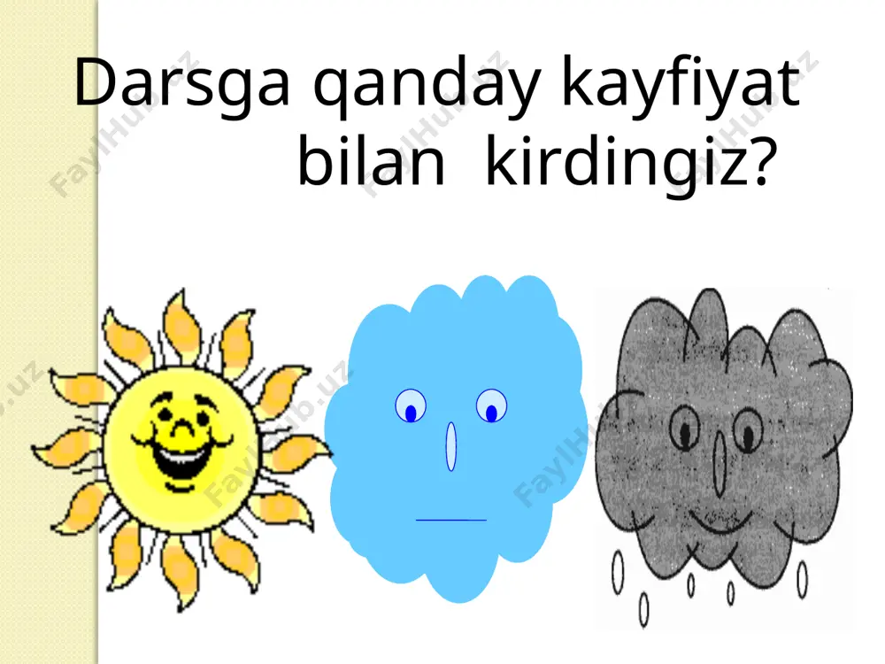 yangi mavzuni tushuntirish 10 daqiqa. 4 mustahkamlash. 20 daqiqa 5 yakunlovchi qism. 5 daqiqa. o’tilgan mavzuni so’rash mustahkamlash: “men kimman”o’yini orqali 1-guruh: kelishiklar 2-guruh: egalik qo’shimchalari 3-guruh: bosh kelishik shakli 1-guruh uchun:matndagi egalik qo’shimchalarini toping. bobolarga sen avlod, qahramonlarga zuryod, tomirlaringda savod matonat onidir bu. bahoring himoya et, huzur jodusidan kech komillik tog’iga yet, iymon qalqonidur bu. 2-guruh uchun:matndagi olmoshlarini toping. senga boqadi jahon, kurash maydonidur bu sen tug’ilgan bu tuproq topdi hurlik va ardoq boshingda aziz bayroq millat armonidur bu. 3-guruh uchun:matndagi kelishik qo’shimchalarinilarini toping. bobolardan ol duo, ona yurtga bo’l fido, qo’rqoqning yuzi qaro, mardlik karvonidur bu otang ko’ksiga ursin, mening bolam bu desin onang rohating ko’rsin, jannat ayvonidur bu yangi mavzu bayoni: “aqliy hujum” savollari: biz qaysi bo’limni o’rganayapmiz? ismlarning munosabat shakllari qanday shakllar kiradi? ismlarning lug’aviy shakllariga-chi? egalik shakllarini aytib bering. 1-topshiriq kechasi saidaning hujrasiga kozimbek bilan muxbir a’zamjon keldi . saida kozimbekdan otasining sog’lig’ini so’radi. …