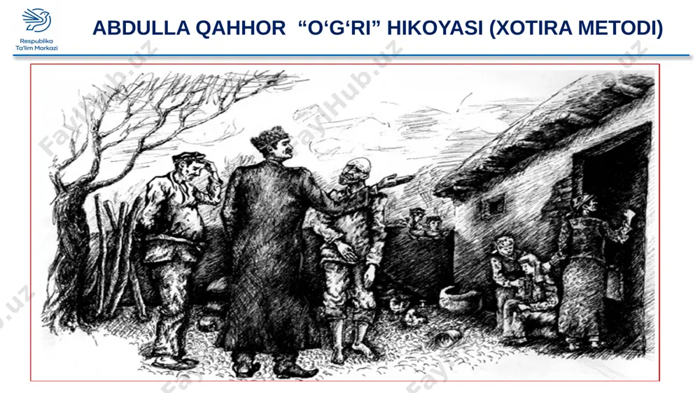mishda ayol zoti boshidagi hamma xorlik, musibat go‘yo shu kichik hikoyaga joylab qo‘yilgan. o‘qiysizu agar ko‘nglingizdagi g‘azab, nafrat hissi zarraday bo‘lsa, to‘p o‘qiday gumburlab otiladi:o‘sha olimbek dodxoga, barcha dodxo-yu boy, mullalarga qarshi, ularni tug‘ib voyaga yetkazgan eski tuzumga qarshi o‘q otiladi .. epigrafi: xotin-qizlarning burun zamonda ko‘rgan kunini bilmaysizlar, qizlarim, aytgan bilan ishonmaysizlar!.. (to‘raxon oyi) qahramonlari: olim dodxoh, unsin, nodirmohbegim va boshqalar. “dahshat” hikoyasi. 1-topshiriq “mening fikrim” 1. “yaqin ikki haftadan beri ko‘z ochirmayotgan kuzak shamoli yaydoq daraxtlar shoxida chiyillaydi, g‘uvullaydi; tomlarda vishillaydi, yopiq eshik va darchalarga bosh urib uf tortadi.”. hikoyadan olingan ushbu fikrlarni izohlang.nima uchun tabiatning bu hodisa dodxoning xayoliga go‘riston haqidagi fikrni keltirdi _______________________________________________________________________________________________________________________________________________________________________________________ 2. “hamma o‘tirgan yerida go‘yo bir qarich cho‘kkanday bo‘ldi va tin olmay bir-biriga qaradi.”. ushbu tasvirni qanday izohlaysiz? __________________________________________________________________________________________________________________________ 3. “– o‘lsin, nokas odam ekan, bitta qo‘yni deb... koshki arziydigan narsa bo‘lsa!.. – dedi.”. unsinning salbiy munosabati nima uchun dodxoga yoqmadi deb o`ylaysiz? …