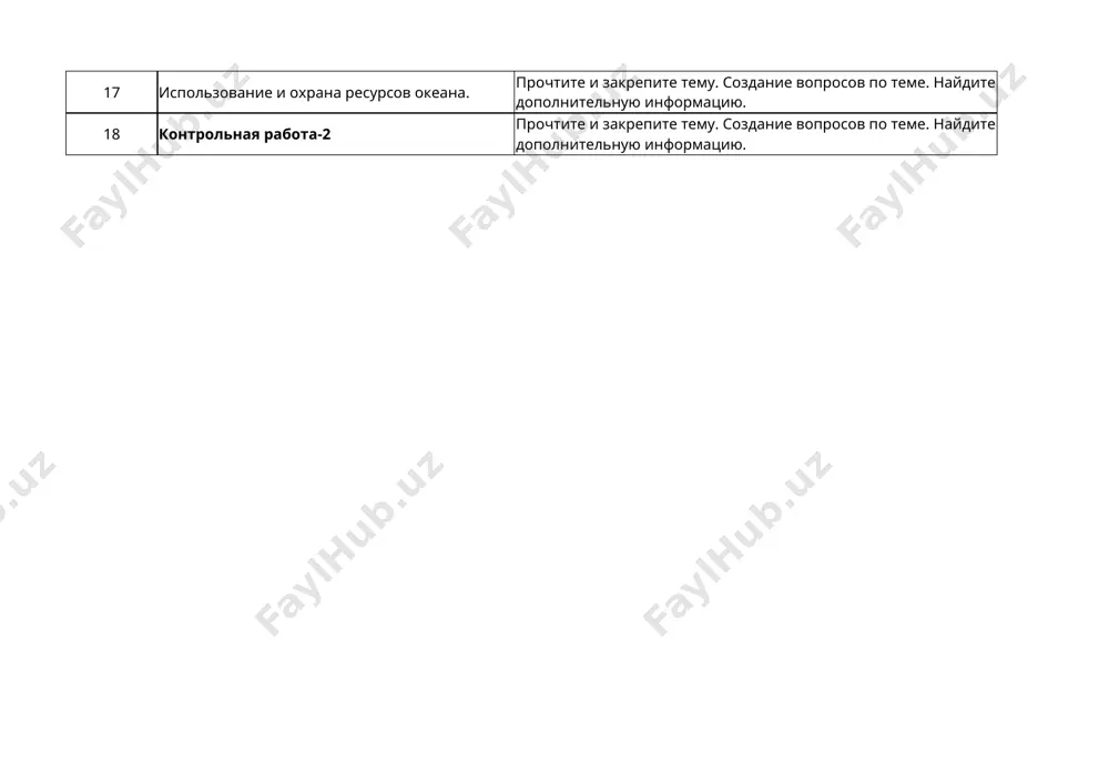 anie voprosov po teme. naydite dopolnitelnuyu informatsiyu. 17 ispolzovanie i oxrana resursov okeana. prochtite i zakrepite temu. sozdanie voprosov po teme. naydite dopolnitelnuyu informatsiyu. 18 kontrolnaya rabota-2 prochtite i zakrepite temu. sozdanie voprosov po teme. naydite dopolnitelnuyu informatsiyu.
